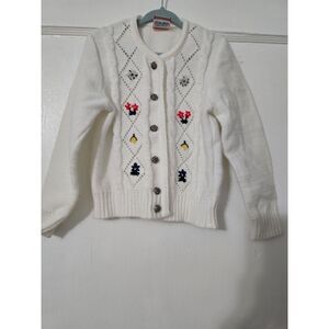 Vintage Childs Pfister Cardigan Floral‎ Accent Metal Buttons Size 5